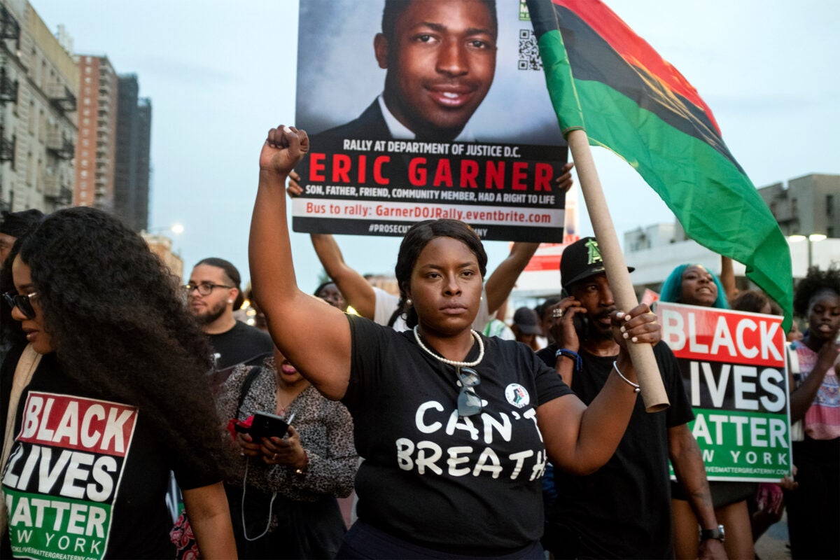 Activists with Black Lives Matter protest in New York City on July 16, 2019,