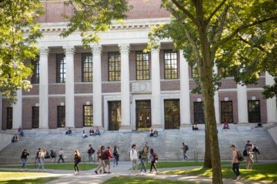 A view of Widener Library from Harvard Yard