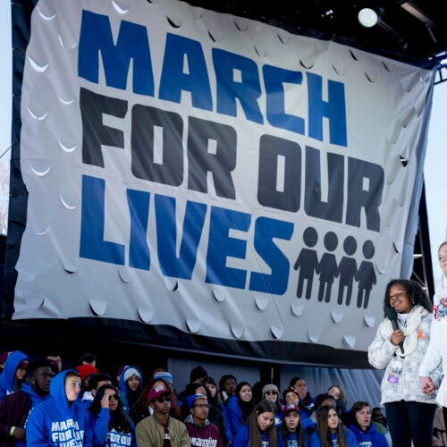 Yolanda Renee King and Jaclyn Corin at March For Our Lives rally in 2018.