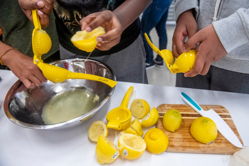 Lemons are squeezed to produce juice.