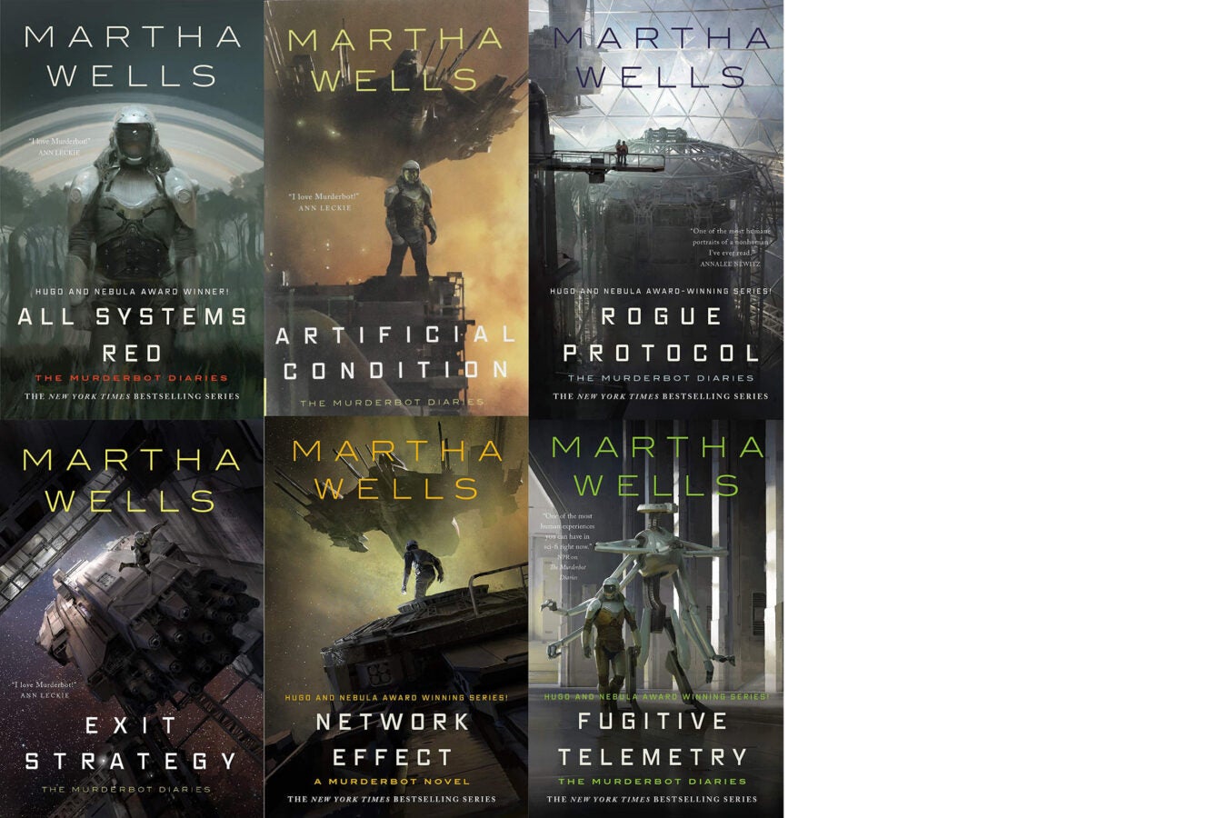 Book covers: “The Murderbot Diaries” (Series) by Martha Wells.