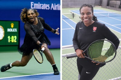 Side-by-side photos of Serena Williams and Traci Green.