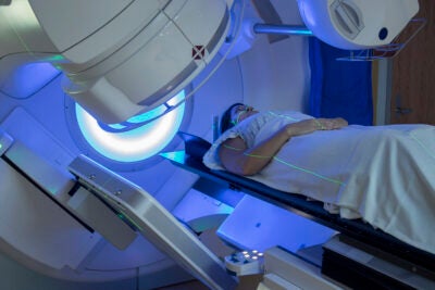 Woman receives radiation treatment for breast cancer.