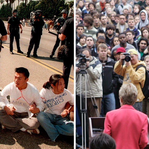 UCLA and University of Michigan students protest affirmative action bans in 1996 and 2006.