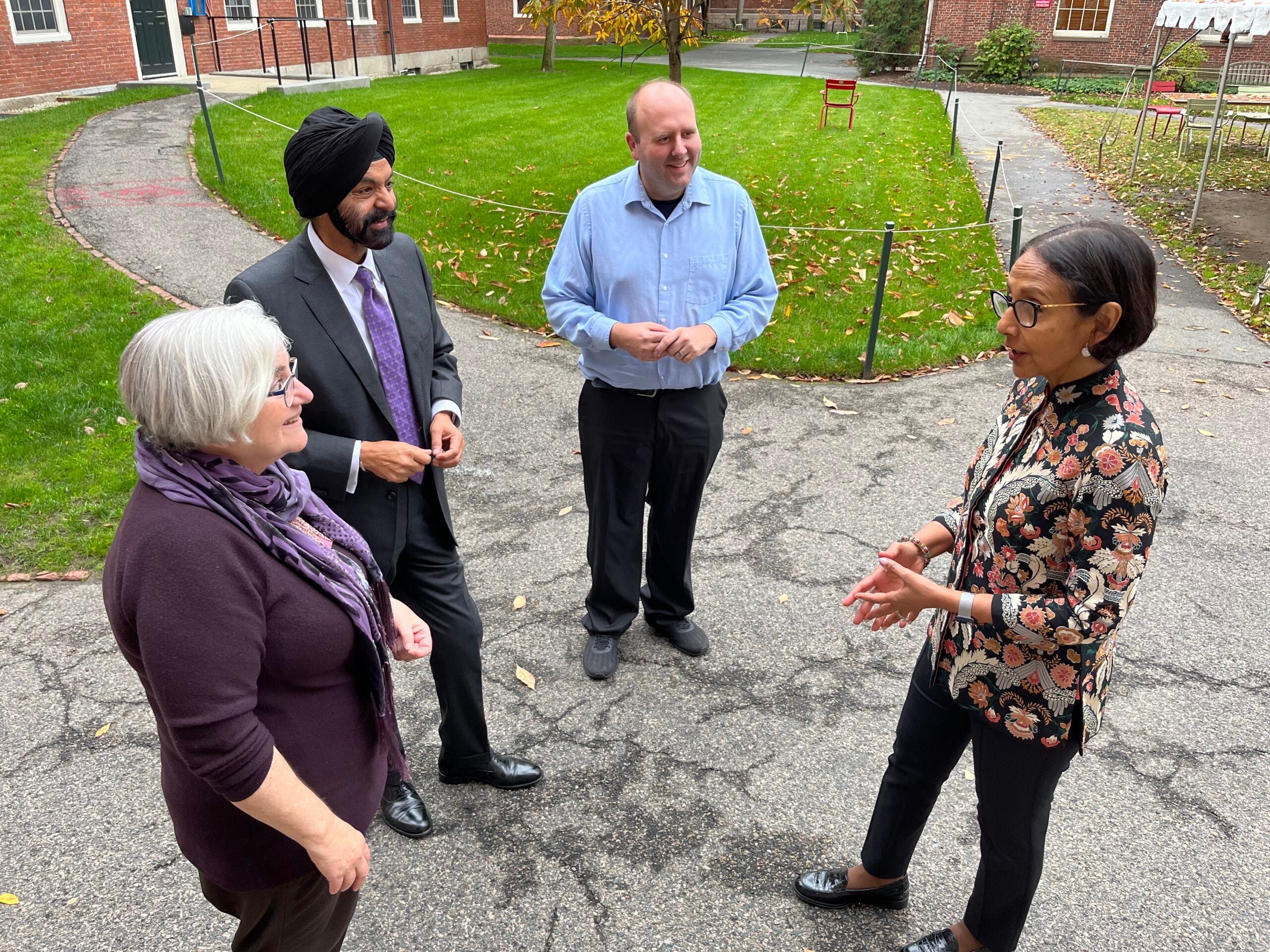 Julie Reuben, Ajay Banga, Travis Lovett, and Ritu Banga (pictured left to right) discuss the launch of the Banga Family Social Innovation Fund.