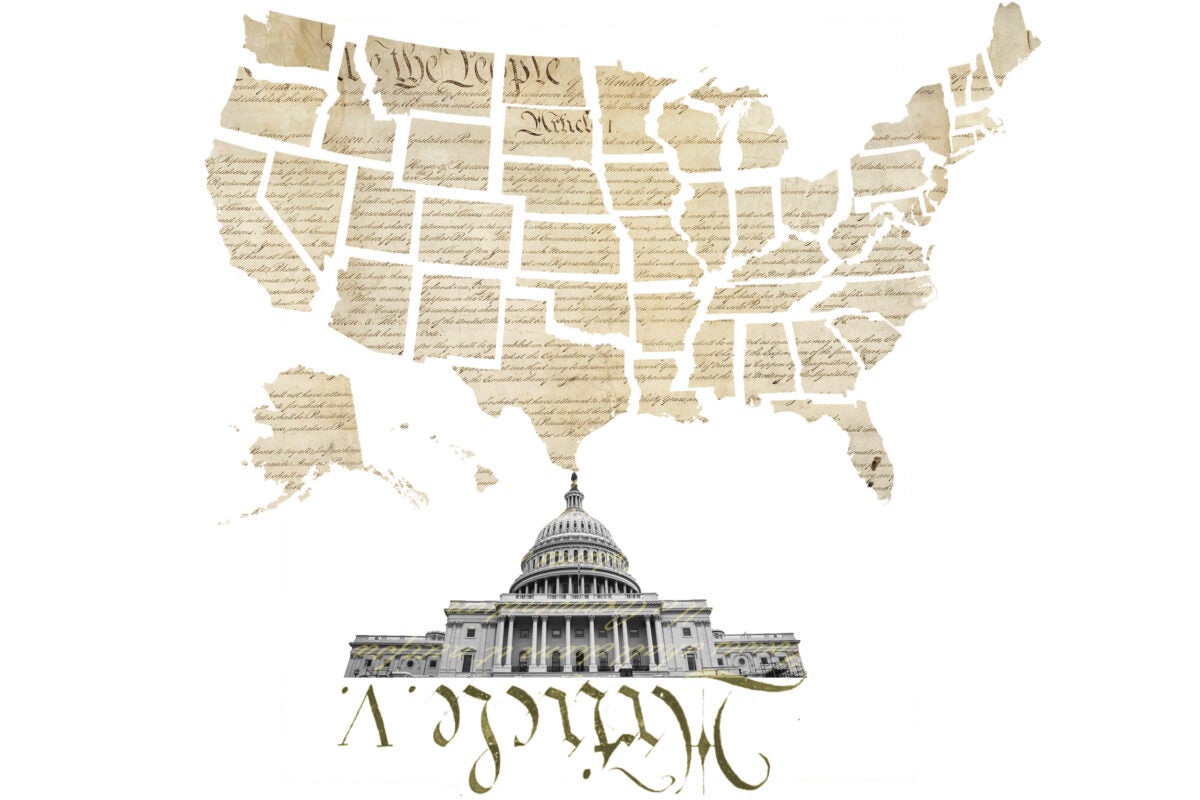 Collage of Constitution, states, Capitol.