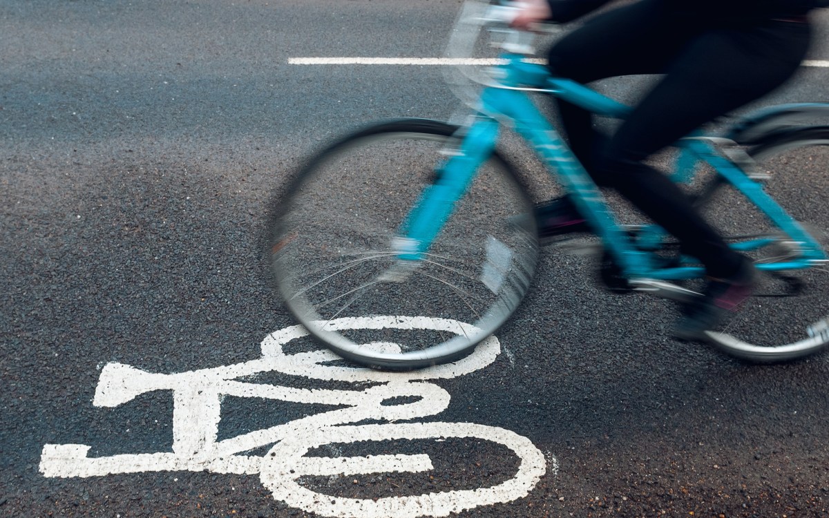 Cyclist in bike lane.