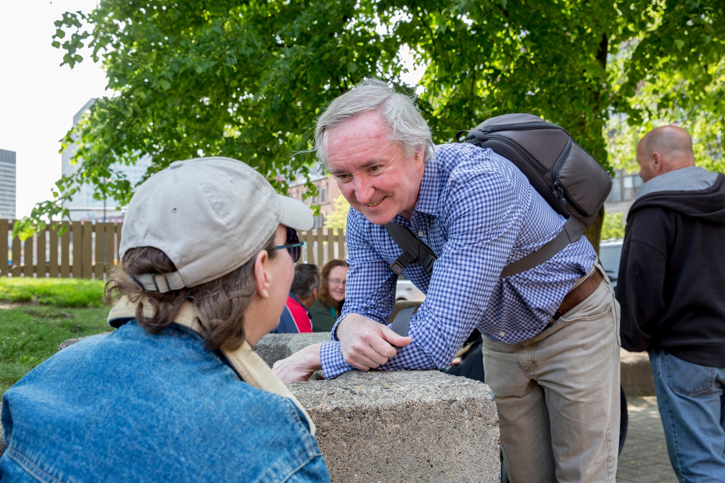 Jim O'Connell outside with a patient.