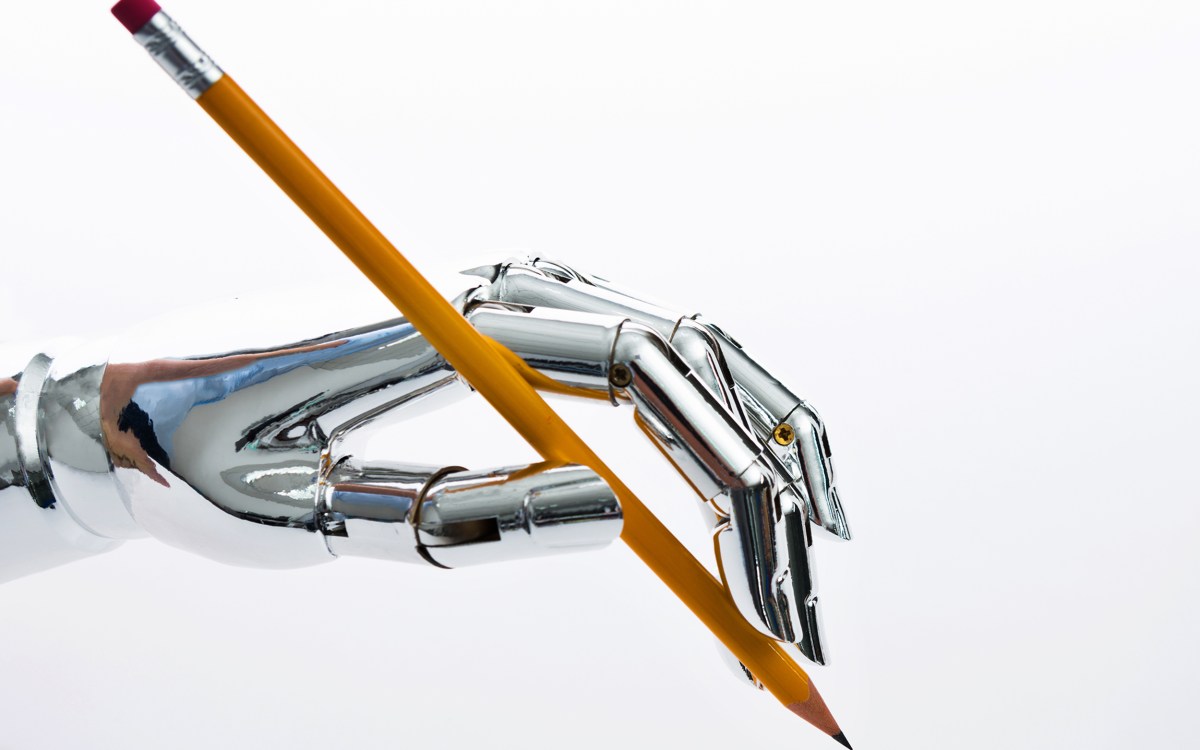 Illustration of robot holding a pencil.