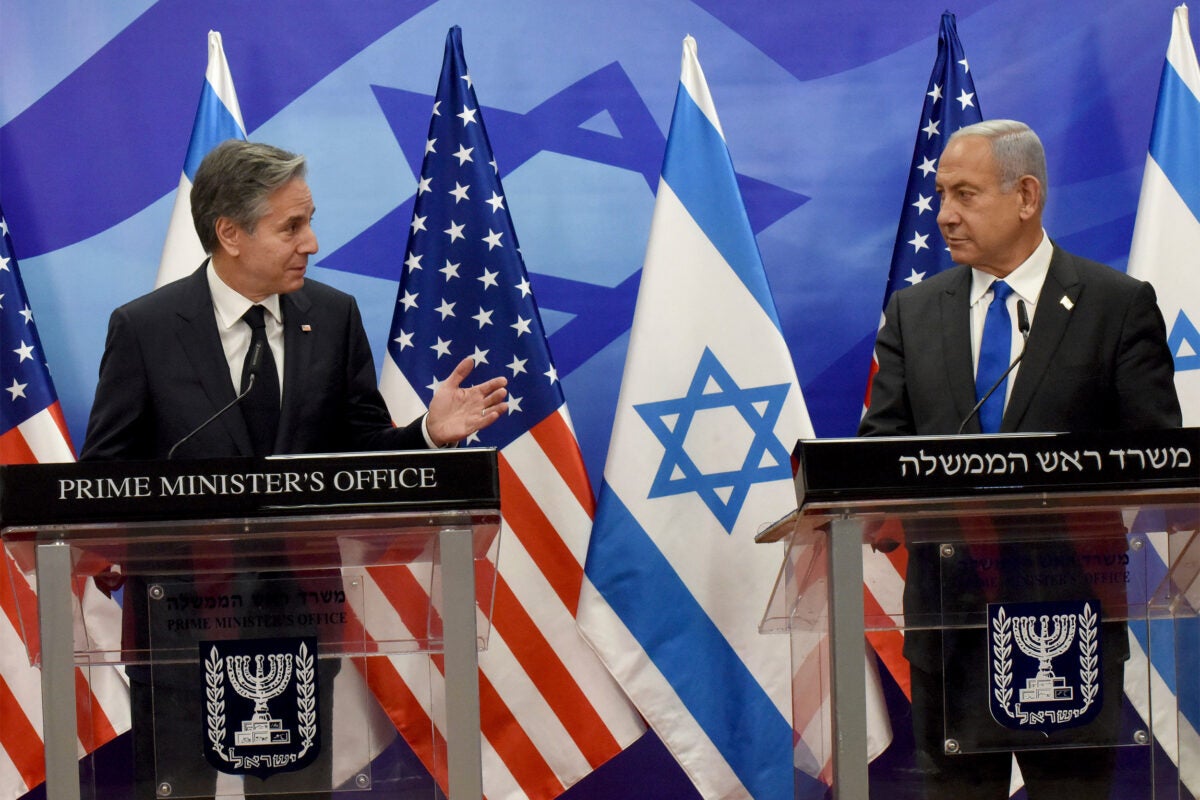 Secretary of State Anthony Blinken (left) and Israeli Prime Minister Benjamin Netanyahu.