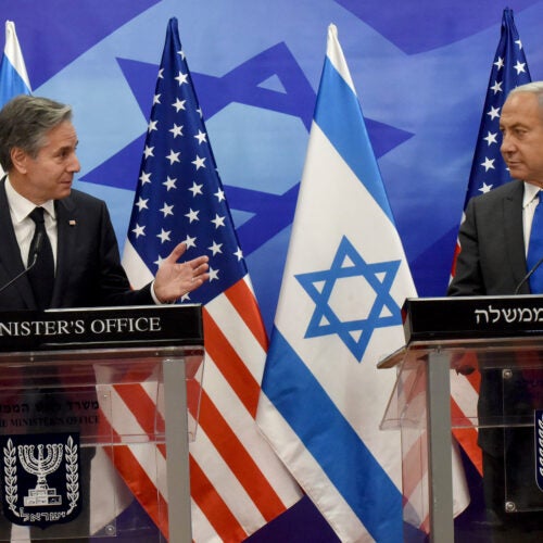 Secretary of State Anthony Blinken (left) and Israeli Prime Minister Benjamin Netanyahu.