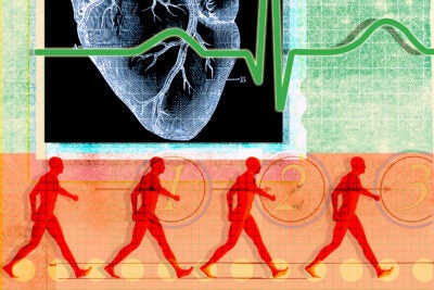 Collage of people walking and heart health.
