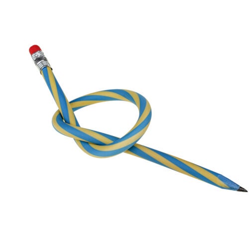 Striped pencil twisted in knot.