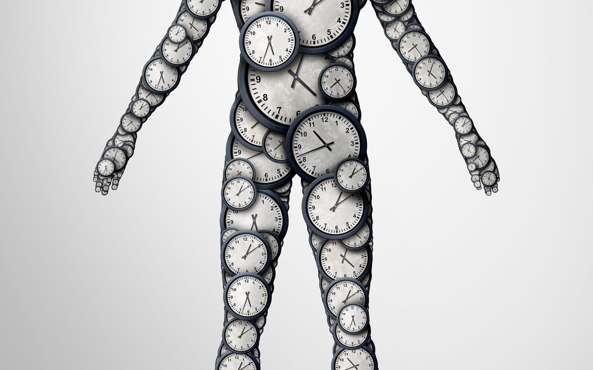 Illustration of person made up of clocks.