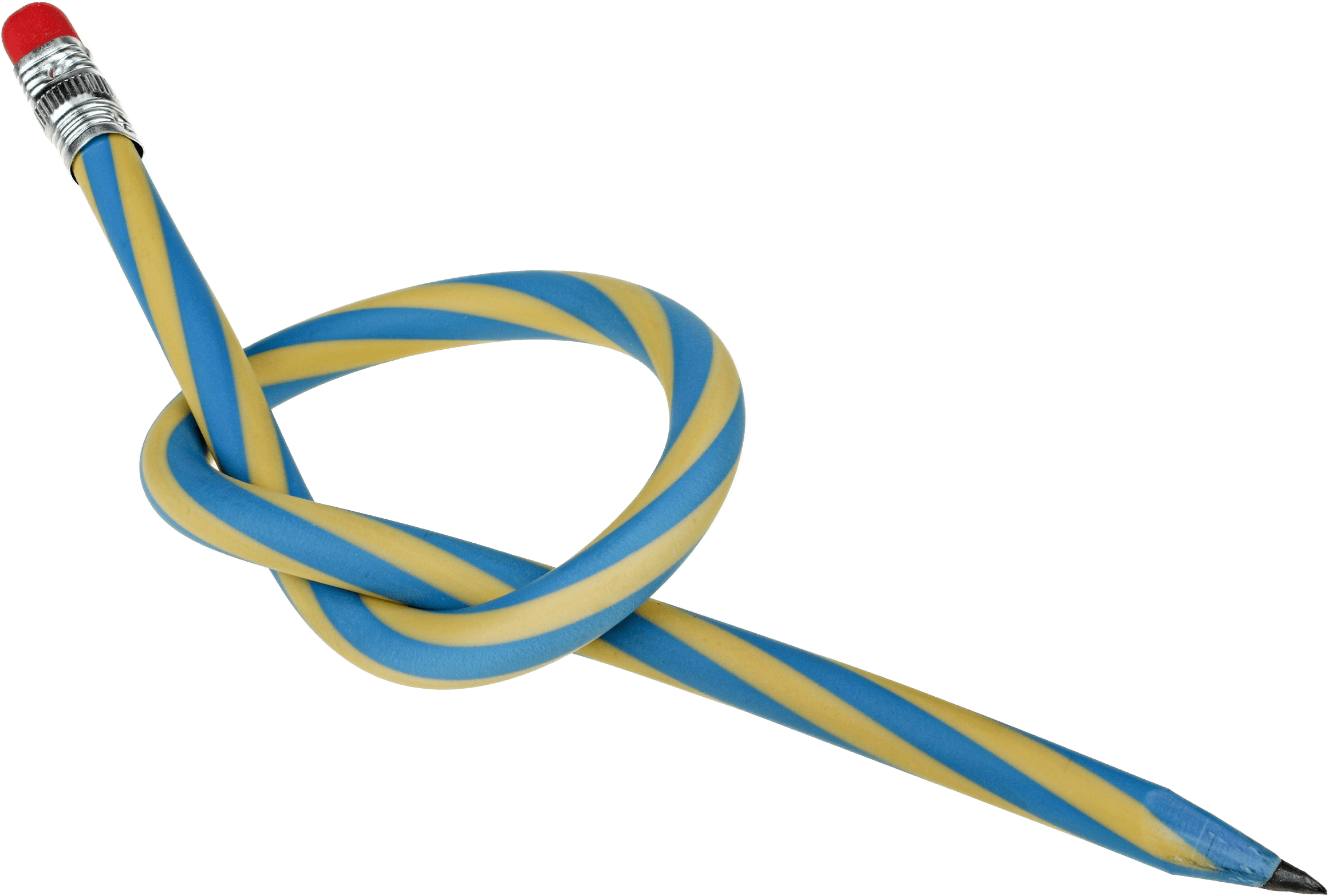 Striped pencil twisted in knot.
