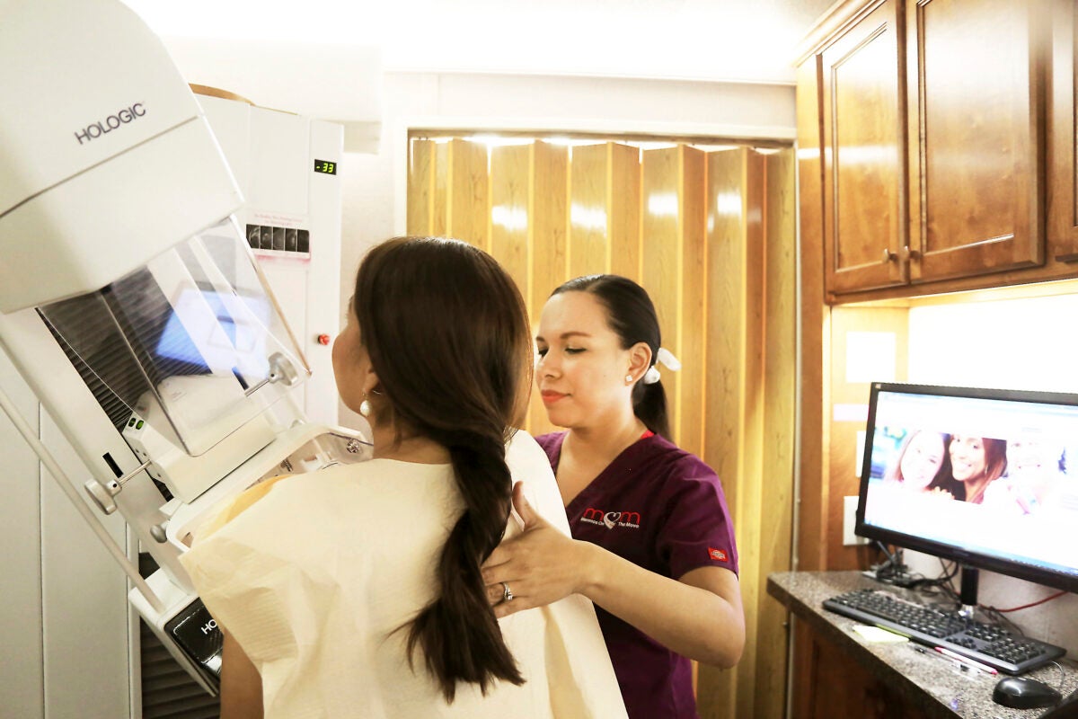 Patient receives a mammogram.