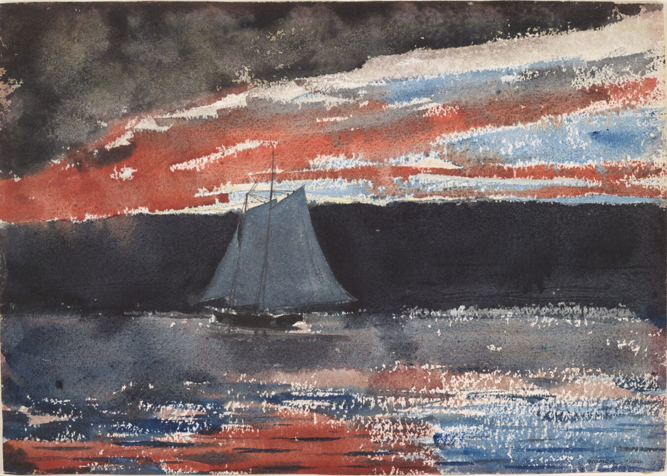 "Schooner at Sunset" by Winslow Homer.