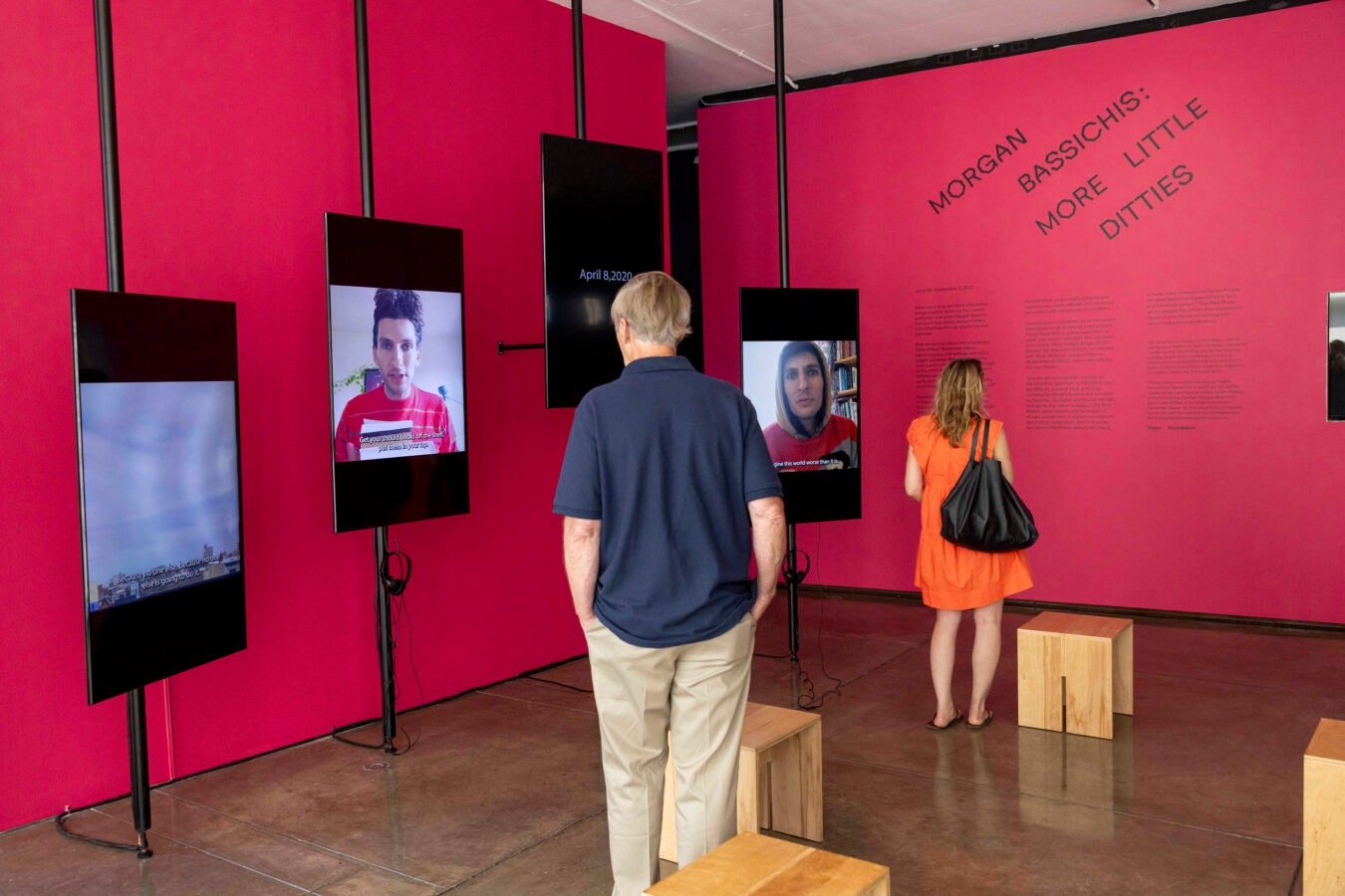 Video screens in the "More Little Ditties" exhibit.