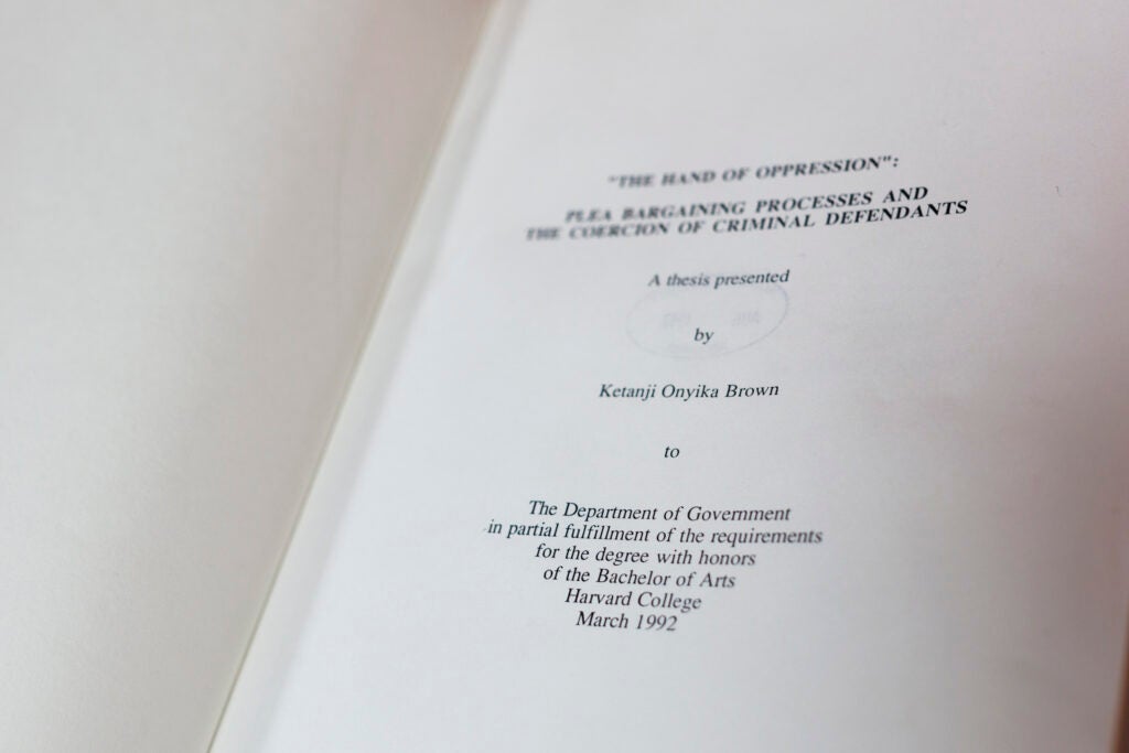Cover page of Ketanji Onyika Brown's Harvard thesis "The Hands of Oppression."