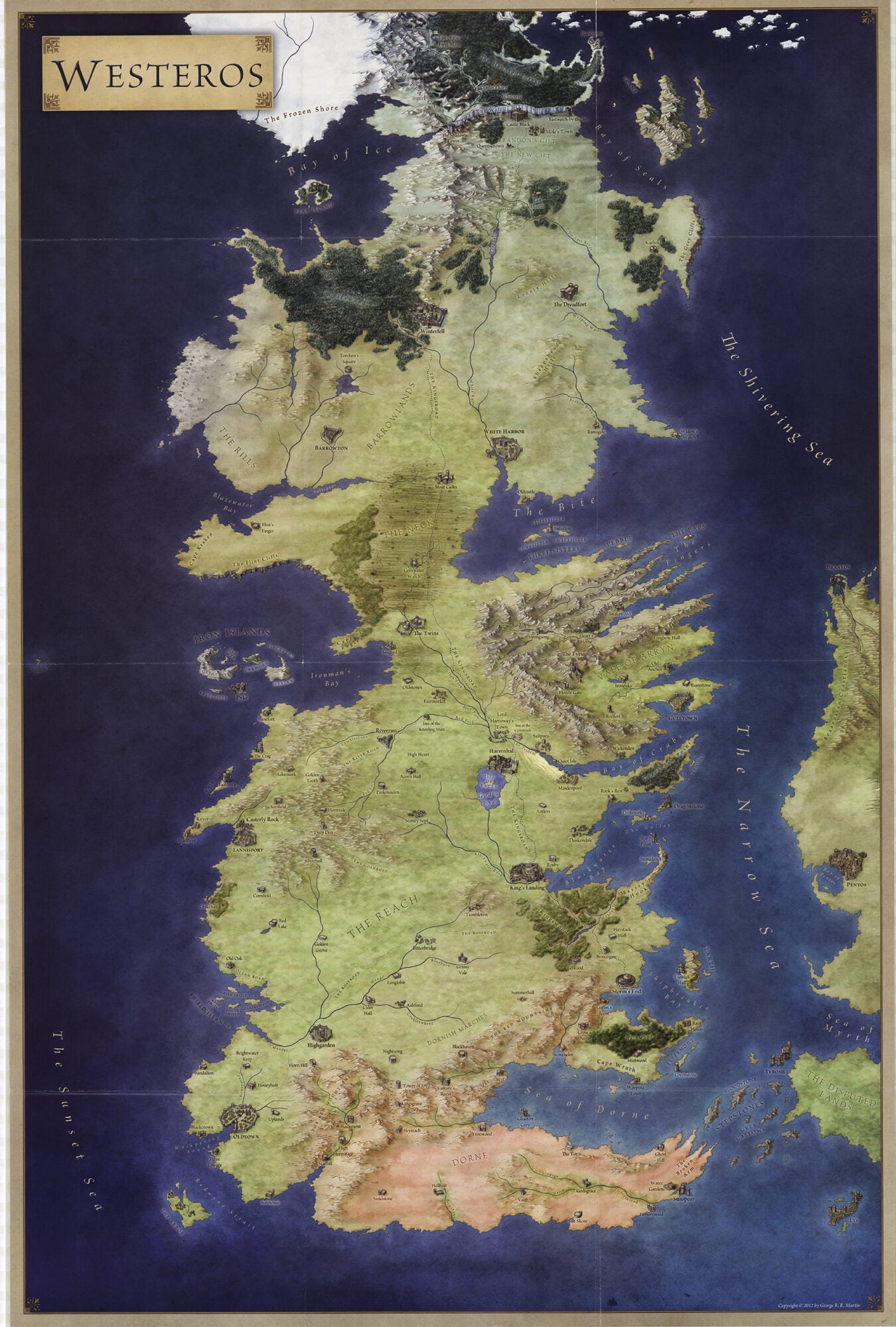 Map of Westeros developed to accompany Game of Thrones series.