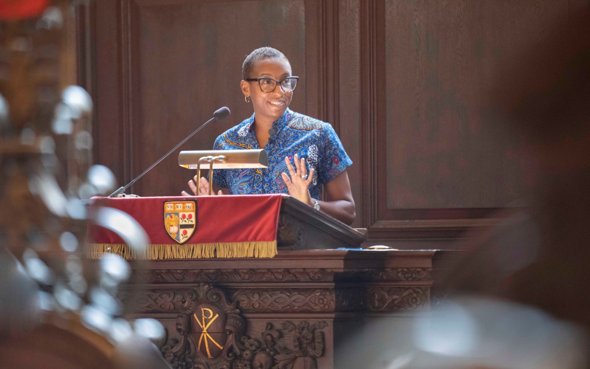 Harvard President Claudine Gay speaks at Morning Services.