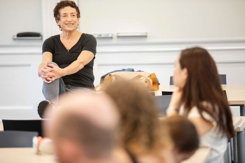 Naomi Oreskes, the Henry Charles Lea Professor of the History of Science and affiliated professor of Earth and Planetary Sciences, teaches “Burning Books, Fighting Facts” inside Harvard Hall.
