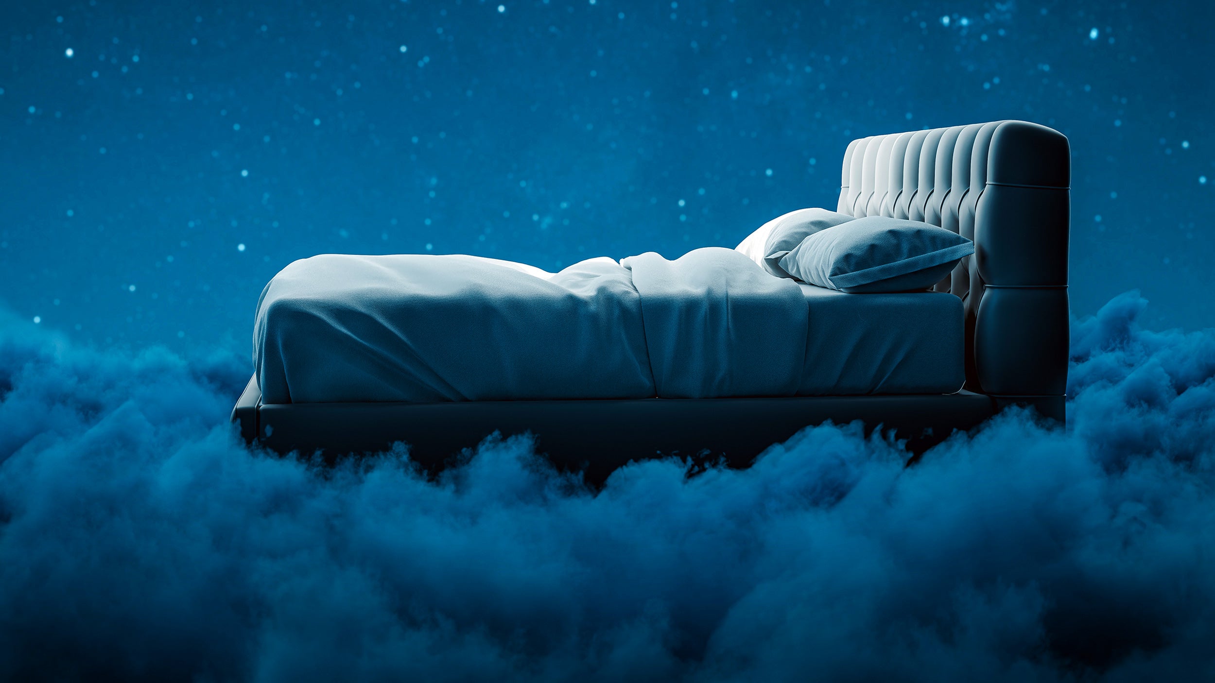 Illustration of bed in the clouds.