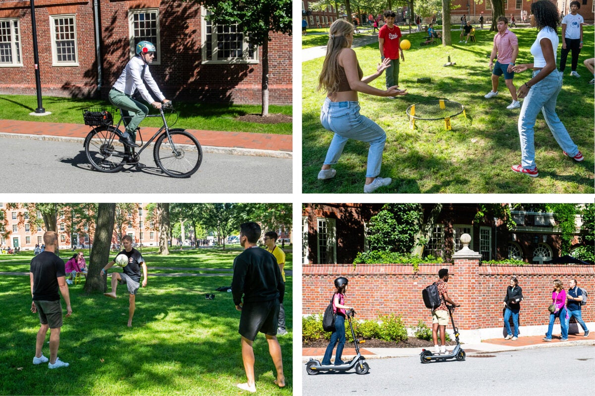 Collage of people being active on campus.