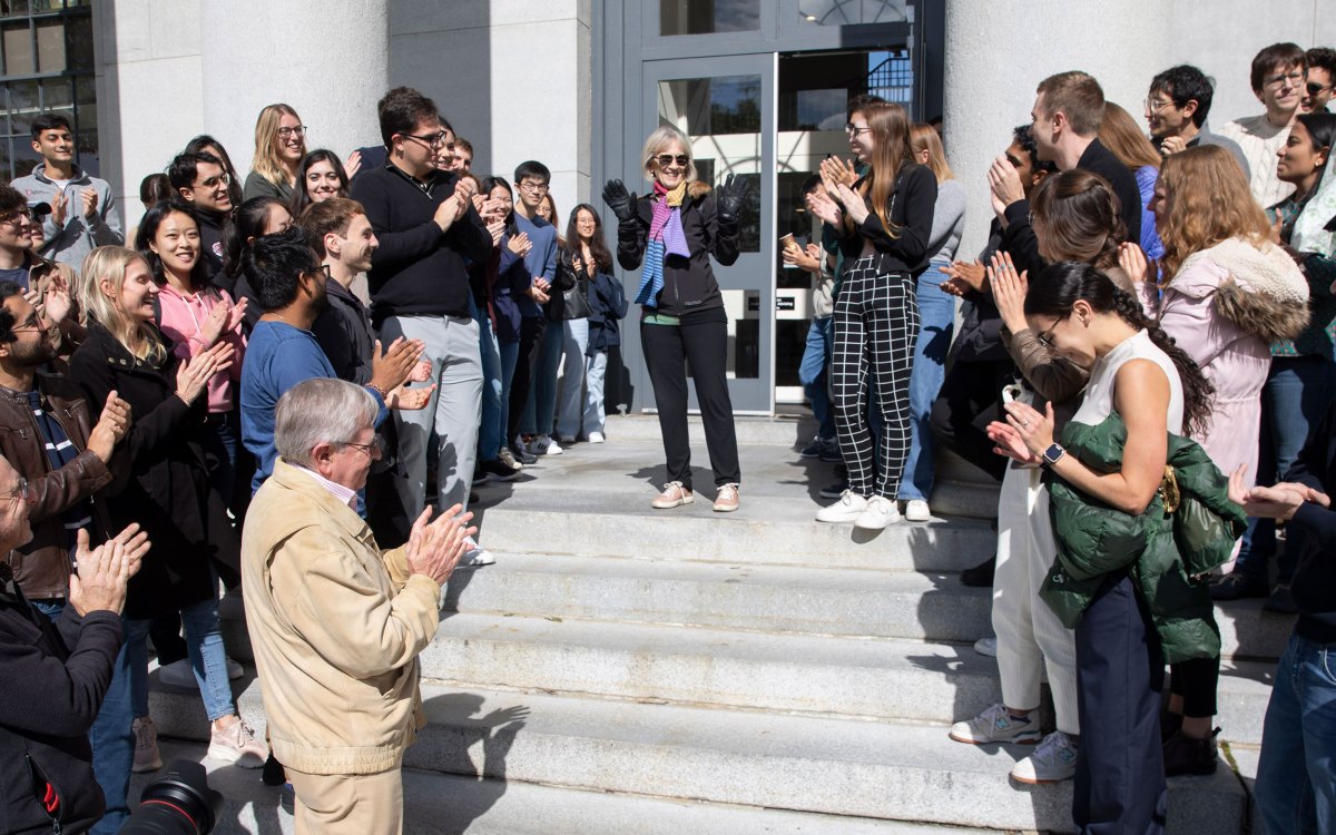 Harvard Professor Claudia Goldin on the steps of Littauer.