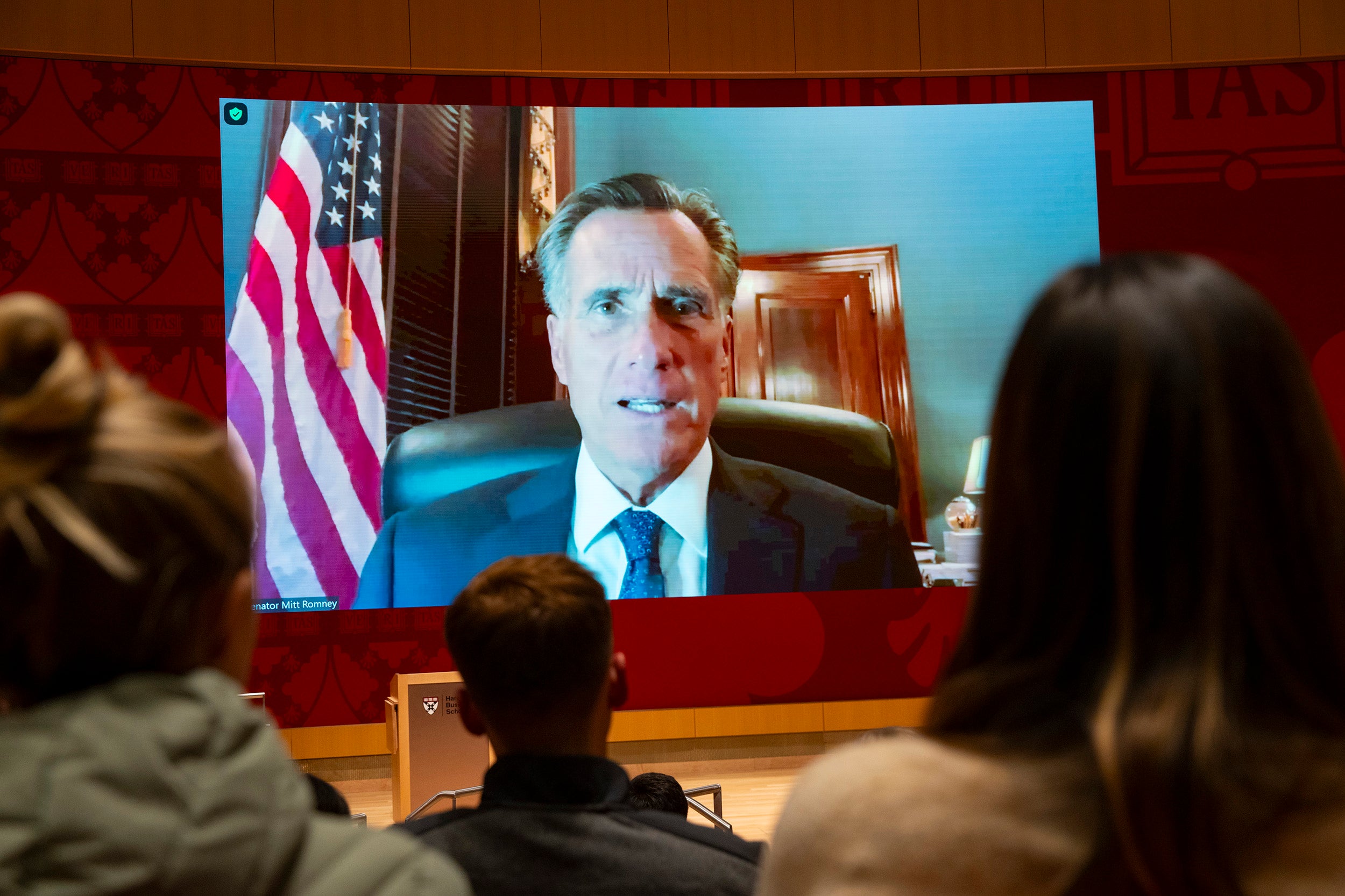 Mitt Romney speak via Zoom at HBS.
