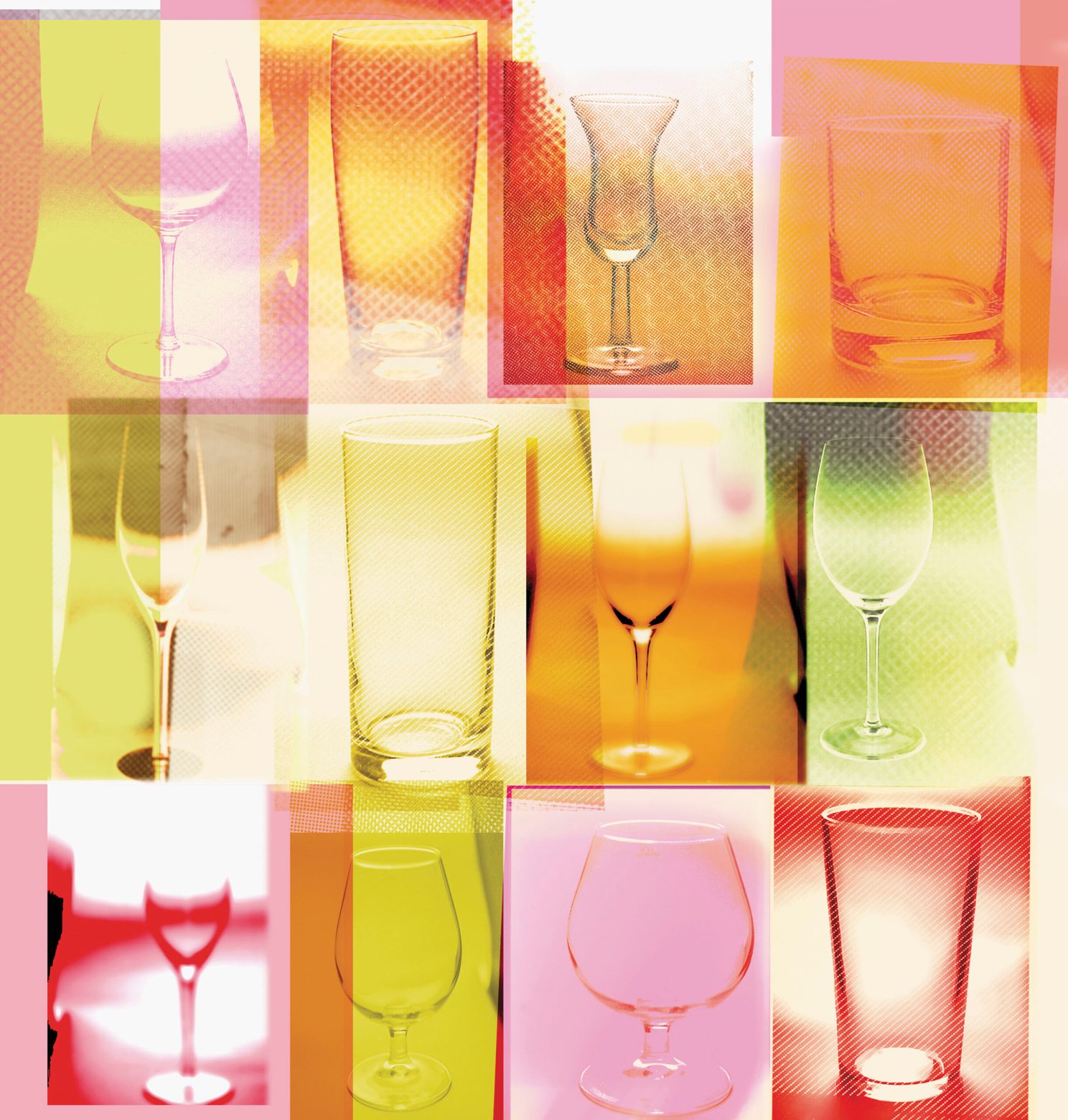 Collage of various alcohol glasses.