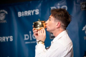 Barry Keoghan kisses his Pudding Pot.
