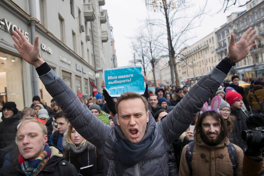 Russian opposition leader Alexei Navalny attends rally in Moscow in 2018.