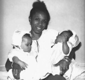 Dale Blackstock with her twin daughters.