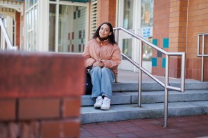 Maya Counter is pictured outside the Maria Baldwin School in Cambridge.