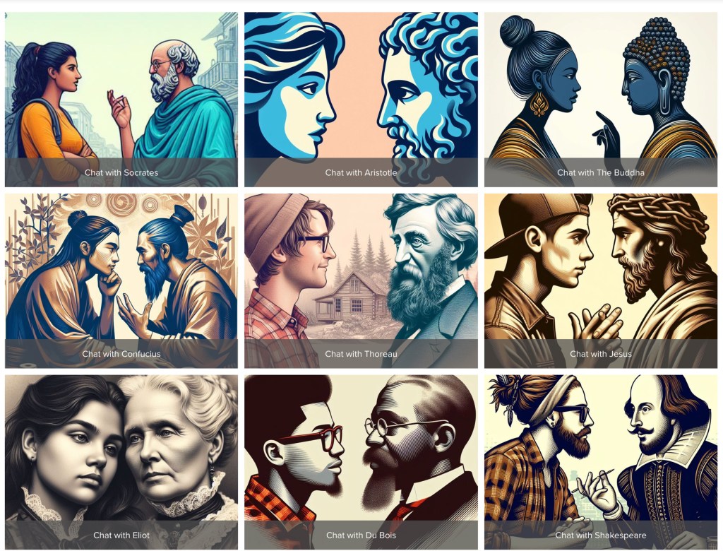 Illustrations of famous authors in grid format.