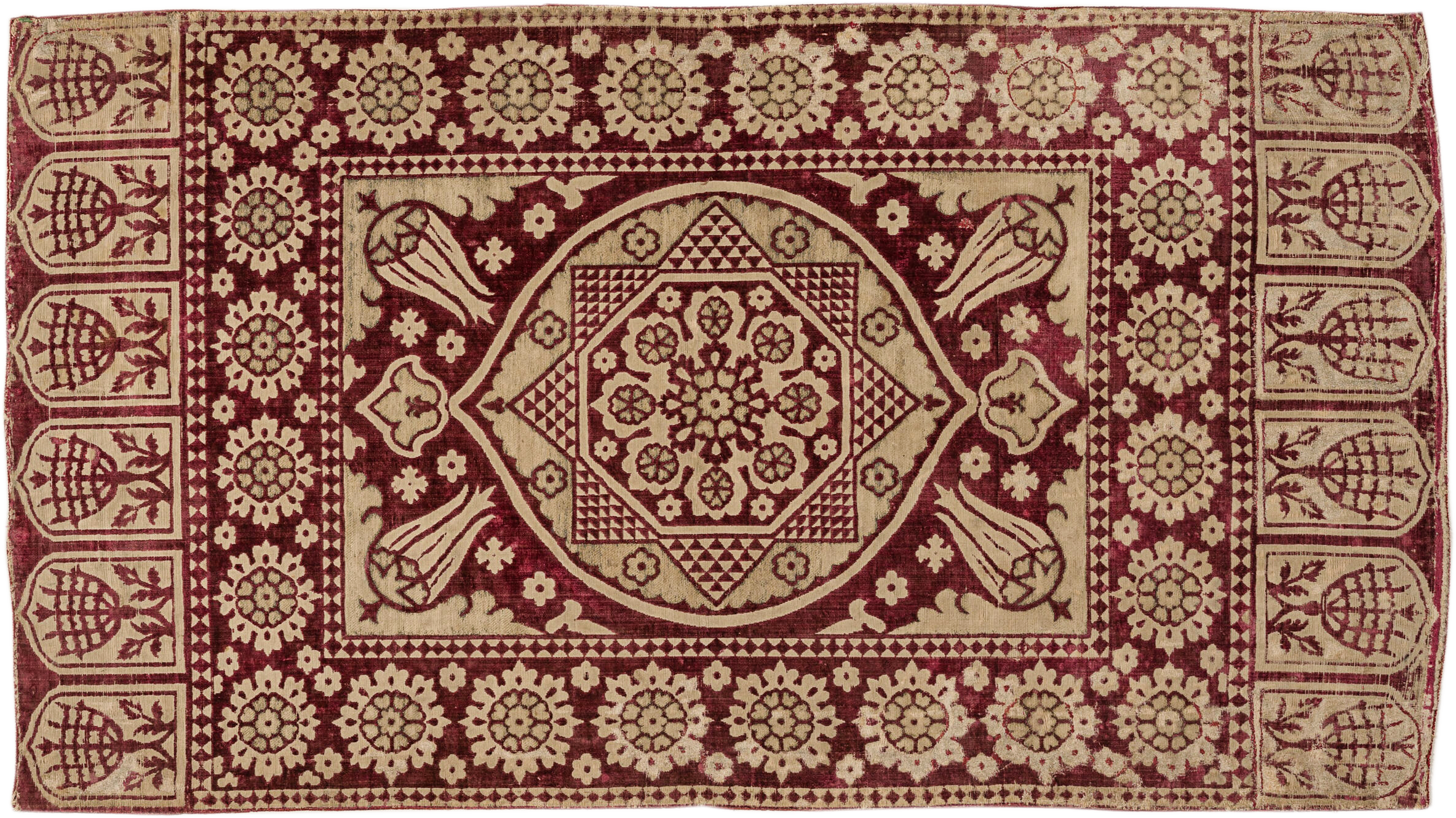 Velvet cushion cover with tulip design from Ottoman Empire.