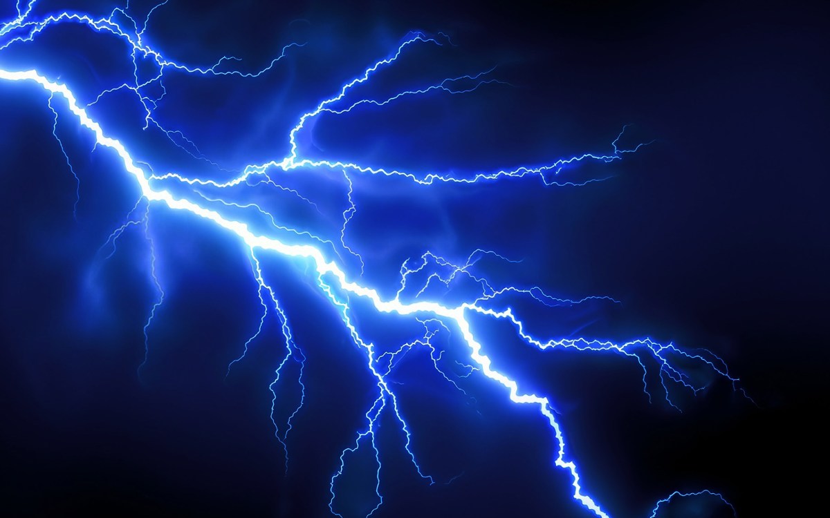 Blue lightning on dark background.