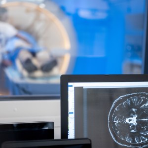 Patient being prepared for scans.