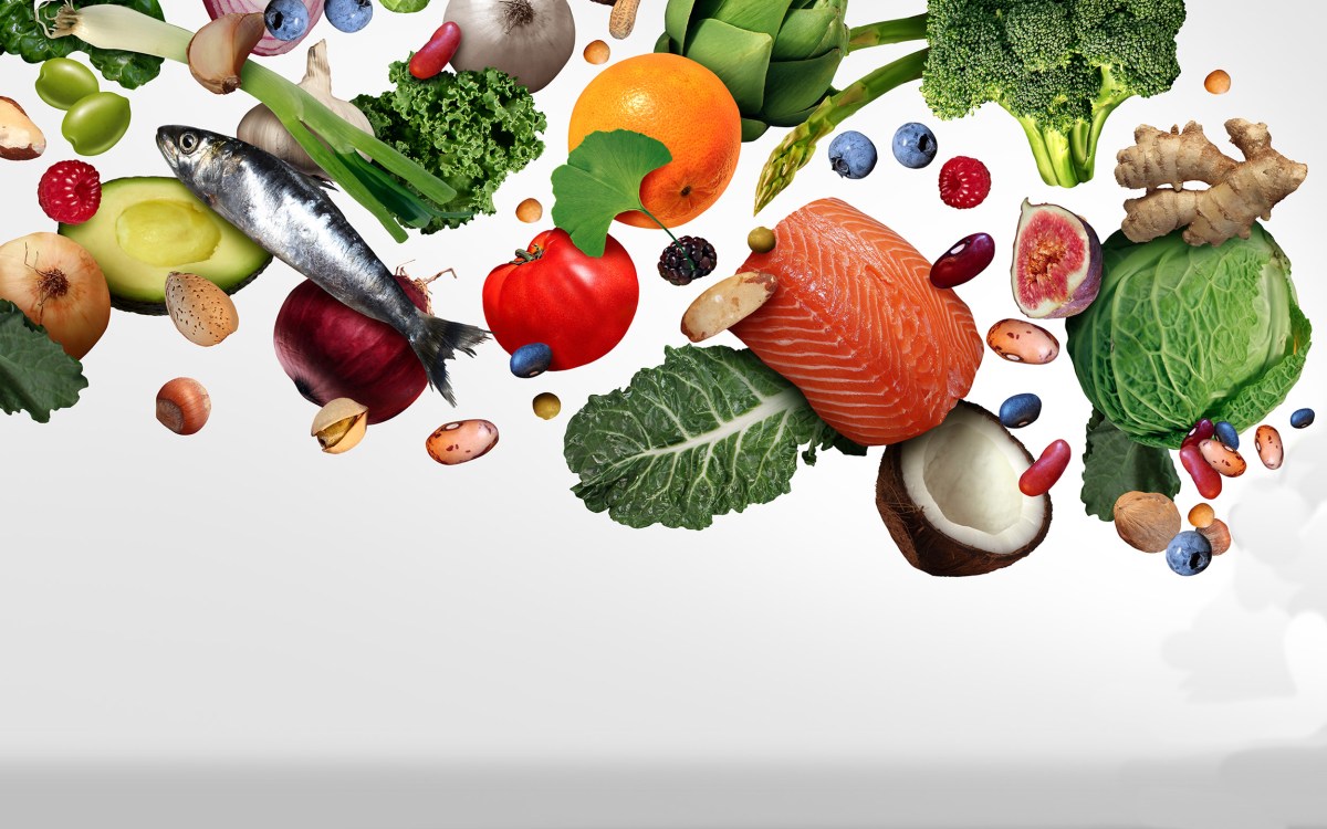 Fish, fruit, and vegetables high in essential vitamins and minerals.