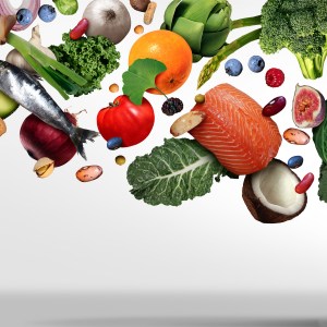 Fish, fruit, and vegetables high in essential vitamins and minerals.