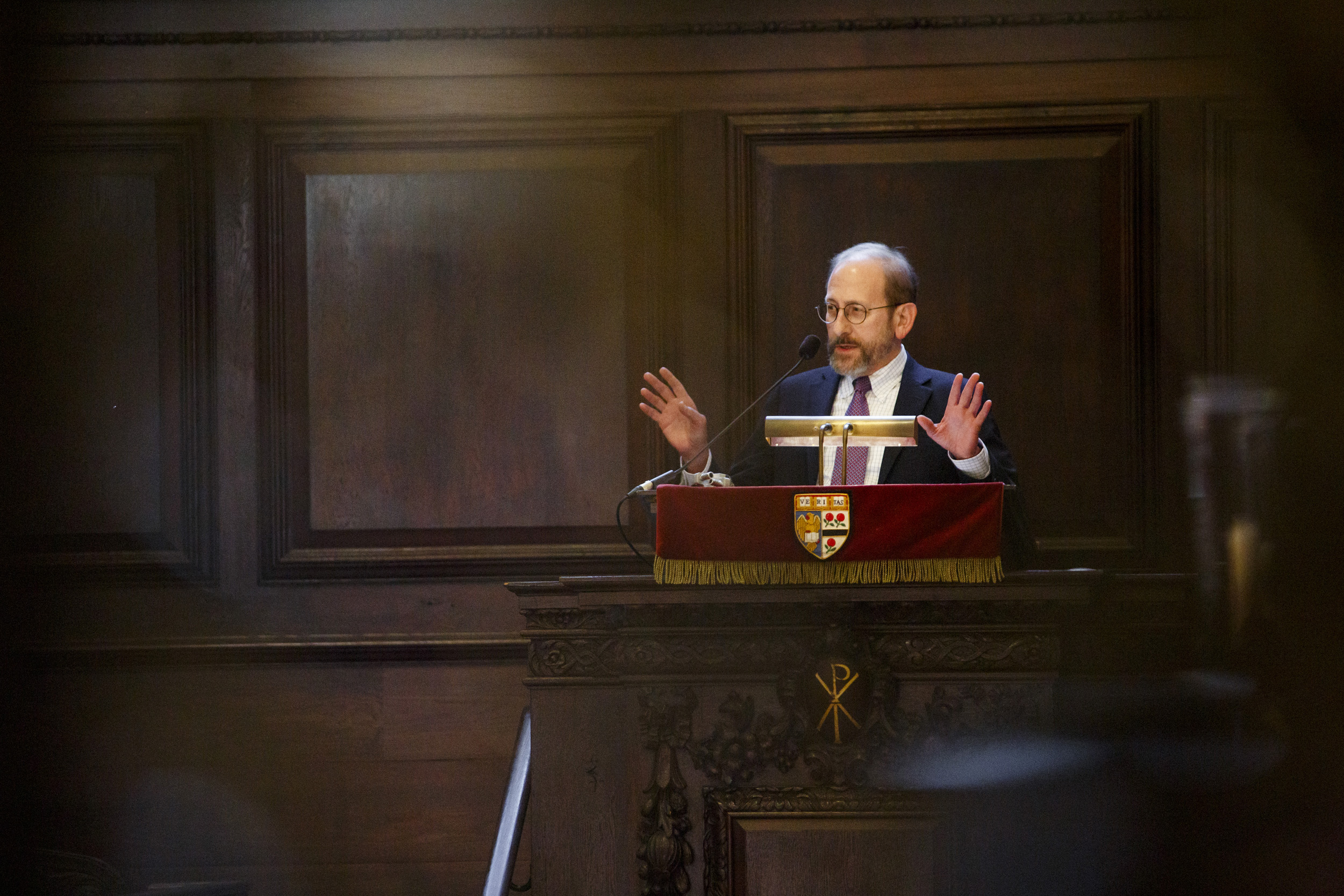 Harvard President Alan Garber in Appleton Chapel.