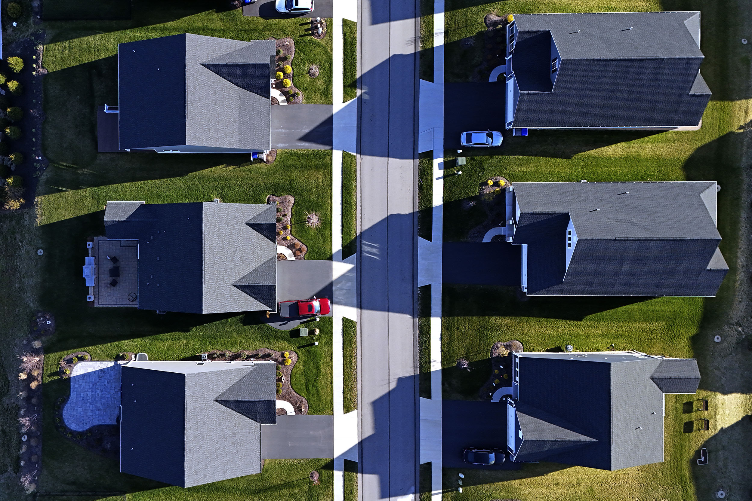 Aerial view of houses.