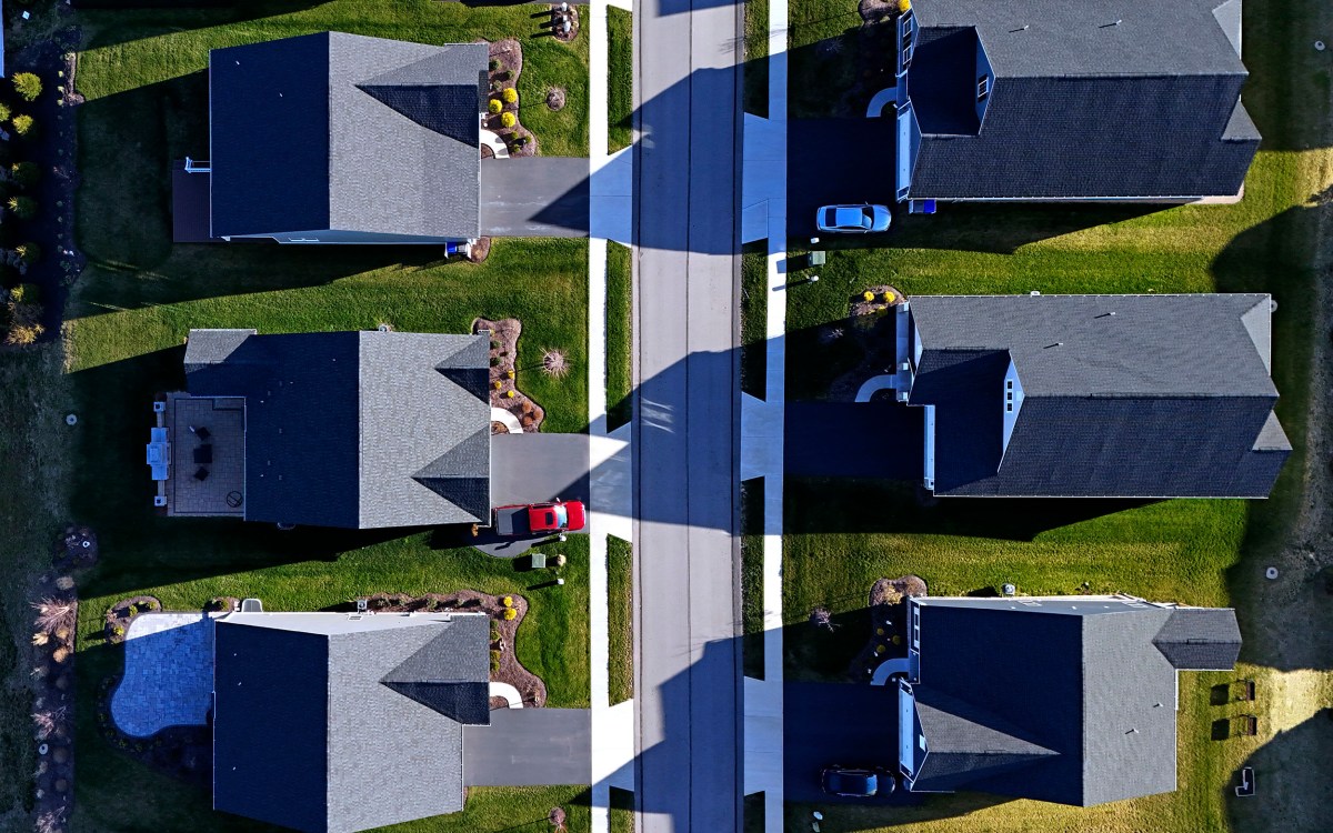 Aerial view of houses.