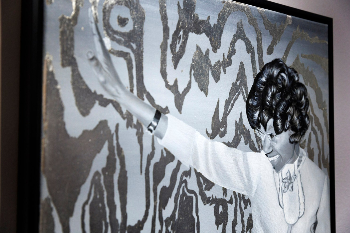 A detail of Shirley Chisholm: Unsought, 2024, by Haili Francis A.L.M. ’18 is pictured in the exh