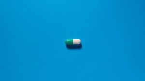 picture of a white and teal pill