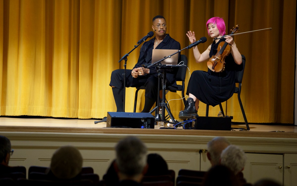 Opera singer Davóne Tines, l, and violinist Jennifer Koh.