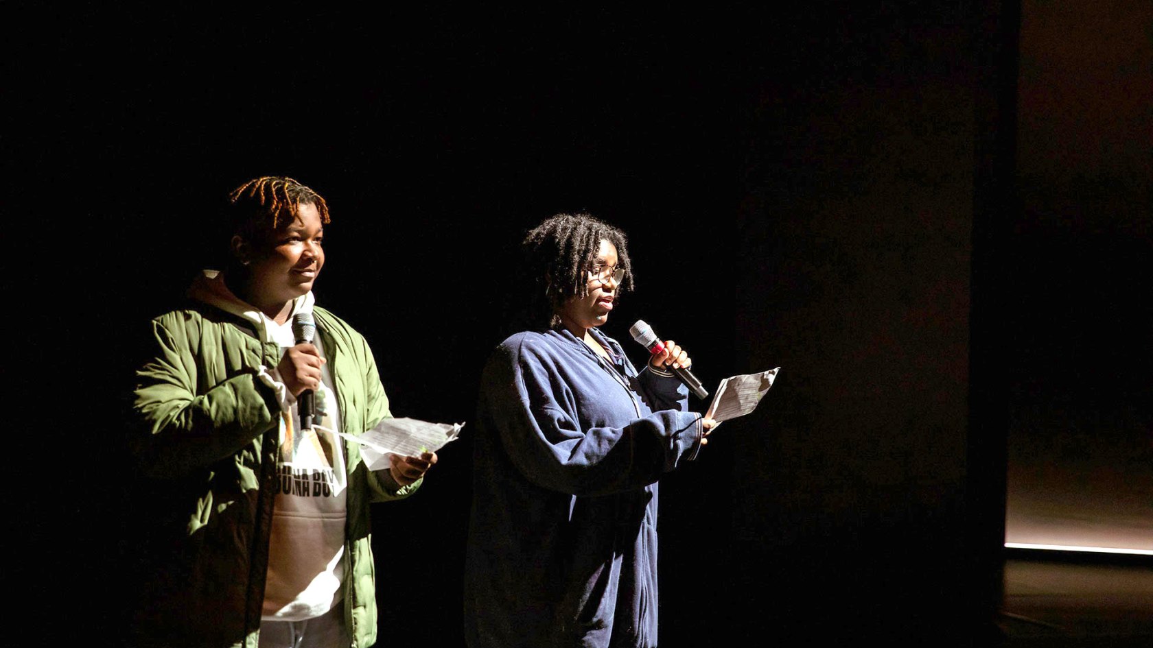 Lavine Learning Lab students welcome audiences at the Loeb Drama Center on the nights they attend A.R.T. performances. 