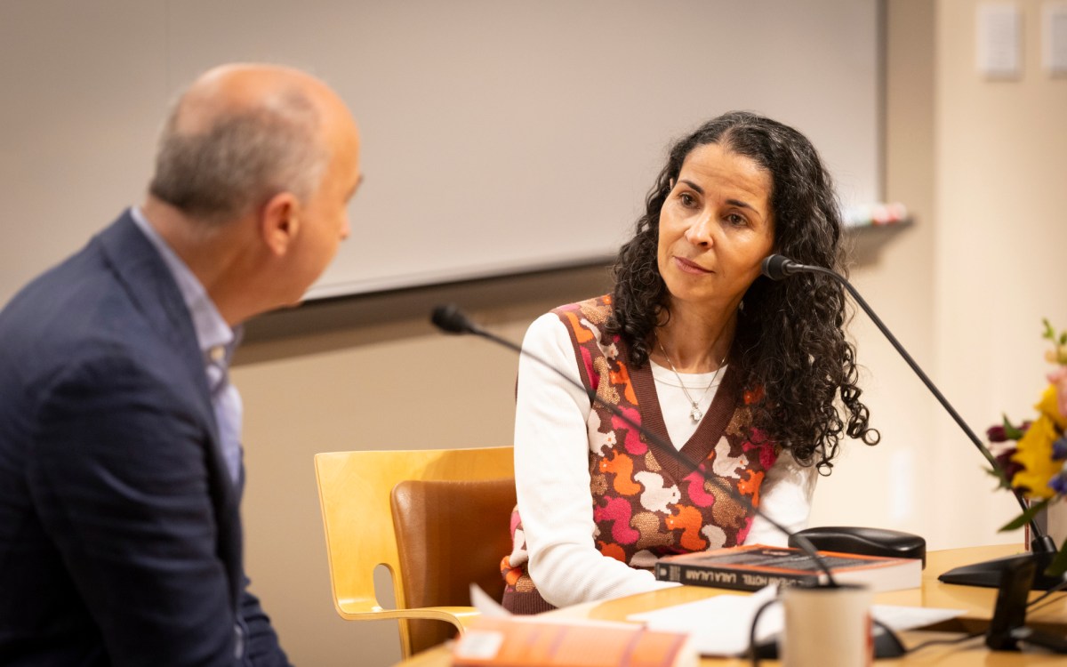 Laila Lalami (pictured) speaking with James Wood.