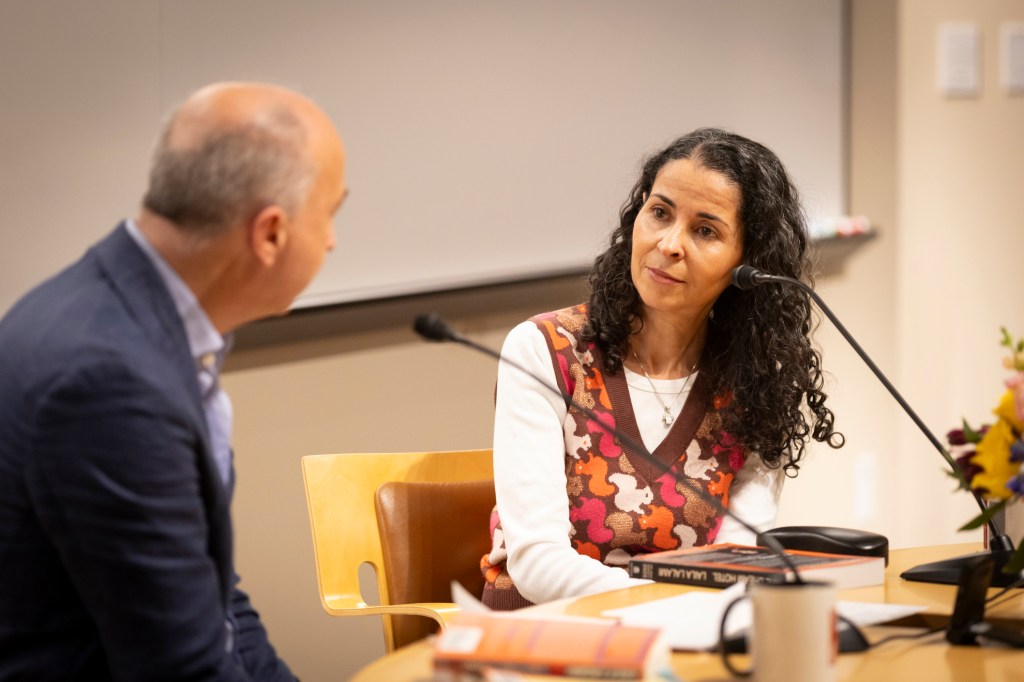 Laila Lalami (pictured) speaking with James Wood.